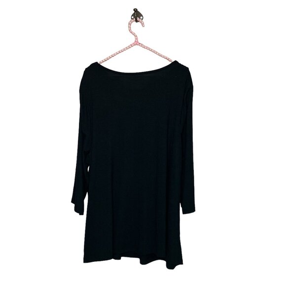 Catherines 1X Black Strappy Cage Front Illusion V-Neck Knit Top Blouse Plus - Picture 2 of 4